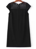 Romwe Black Cap Sleeve Crochet Lace Tunic Dress