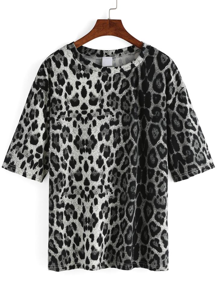 Romwe Leopard Grey T-shirt