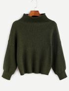 Romwe Olive Green Ribbed Knit Crop Sweater