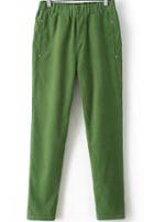 Romwe Elastic Waist Pockets Green Pant