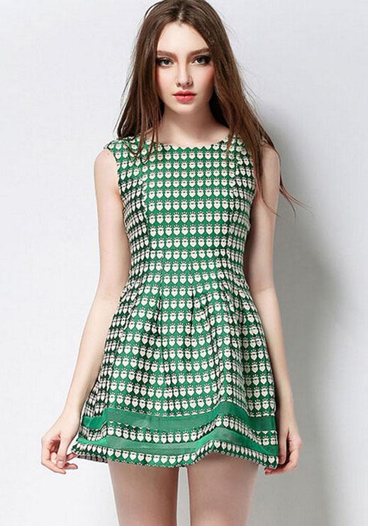 Romwe Heart Print Flare Sun Dress