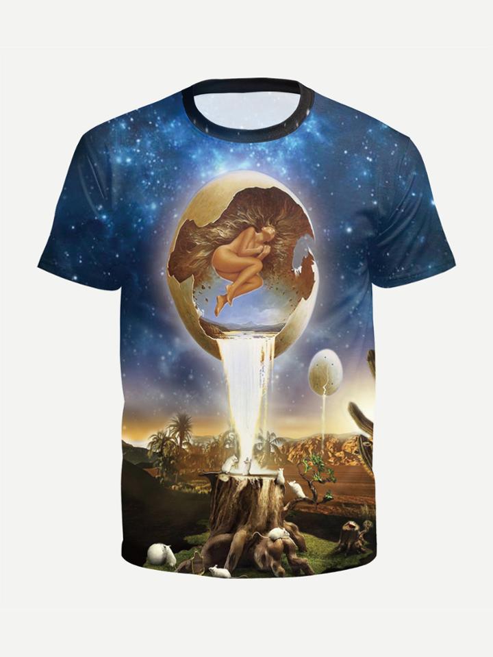 Romwe Men Painting Print Tee