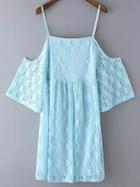 Romwe Blue Bell Sleeve Cold Shoulder Lace Dress