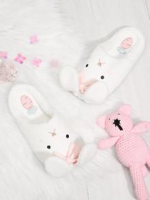 Romwe Rabbit Design Flat Slippers With Bow