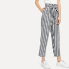 Romwe Self Belted Striped Tapered Pants