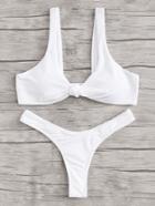 Romwe Ruched Detail Knot Bikini Set