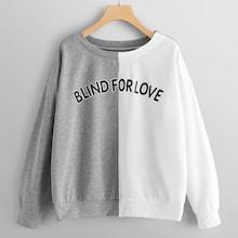 Romwe Plus Letter Print Two Tone Sweatshirt