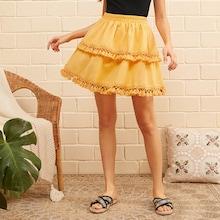 Romwe Tassel Detail Layered Skirt