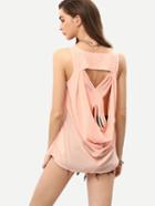 Romwe Light Pink Hollow Draped Back Tank Top