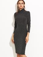 Romwe Marled Knit Cowl Neck Ribbed Pencil Dress