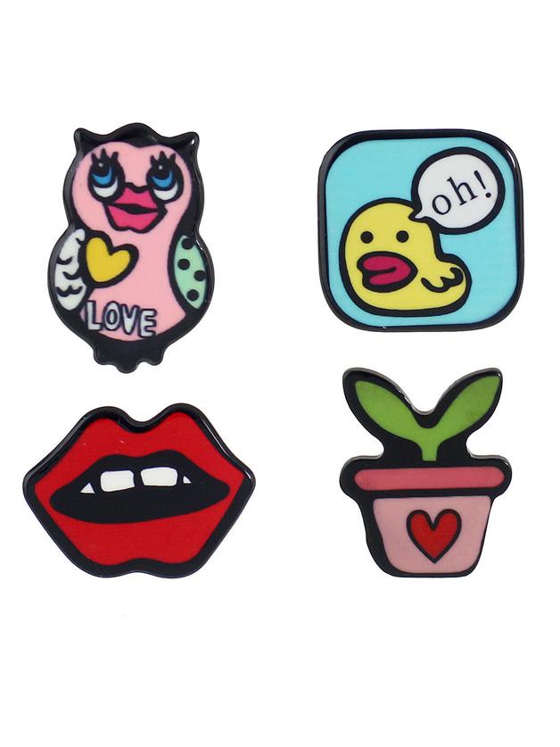 Romwe Enamel Owl Lip Plant  Duck Love Letter Brooch