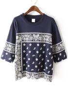 Romwe Paisley Print Navy T-shirt