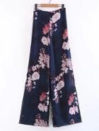 Romwe Floral Print Split Side Wide Leg Pants