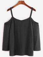 Romwe Black Cold Shoulder 3/4 Sleeve T-shirt