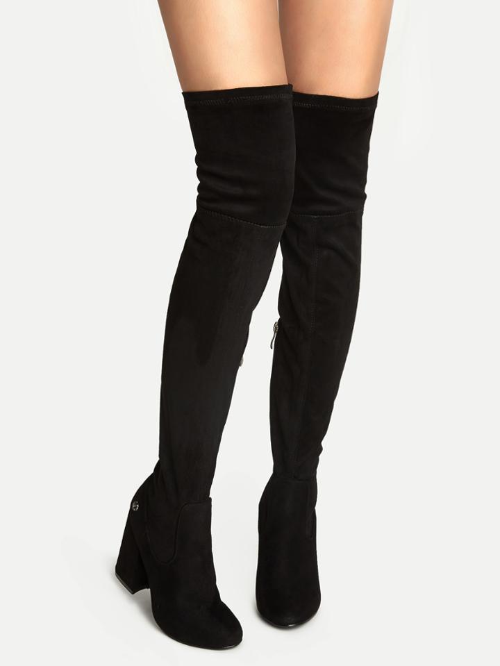 Romwe Black Faux Suede Point Toe Over The Knee Boots