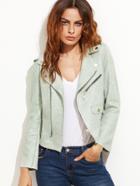 Romwe Green Textured Zipper Detail Crop Biker Jacket