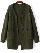Romwe Long Sleeve Pockets Green Coat