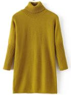 Romwe Green Turtle Neck Ribbed Detail Long Sweater
