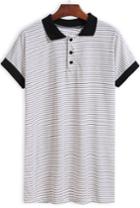 Romwe Black White Lapel Buttons Striped T-shirt