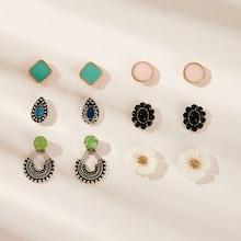 Romwe Flower & Triangle Detail Stud Earrings 6pairs