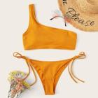 Romwe One Shoulder Top With Tie Side Bikini Set