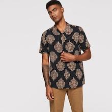 Romwe Guys Damask Print Notched Collar Shirt