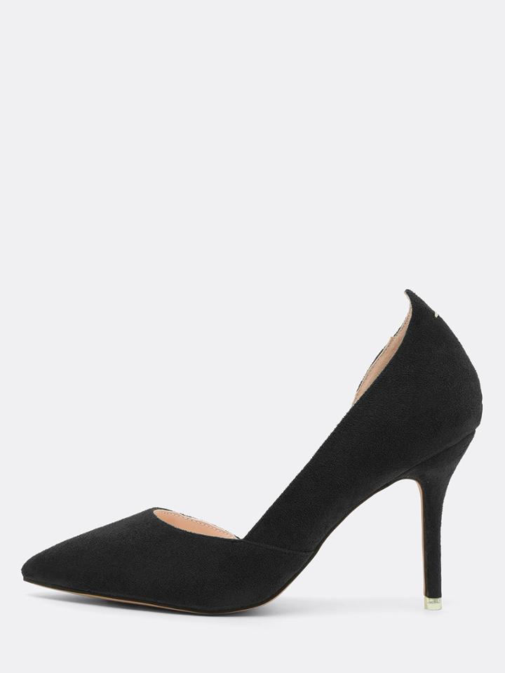 Romwe Black Faux Suede Half D'orsay Pumps