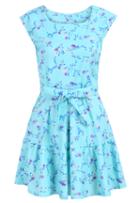 Romwe Sleeveless With Bow Florals Pleated Dress