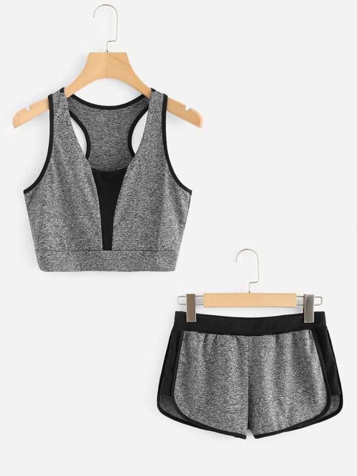 Romwe Contrast Panel Tank Top With Shorts