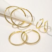 Romwe Rhinestone Decor Hoop Earrings 3pairs