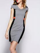 Romwe Grey Black Short Sleeve Slim Dress