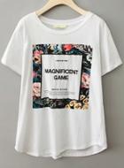 Romwe White Short Sleeve Floral Monogram Print T-shirt
