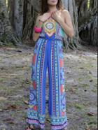 Romwe Halter Tribal Print Wide Leg Jumpsuit