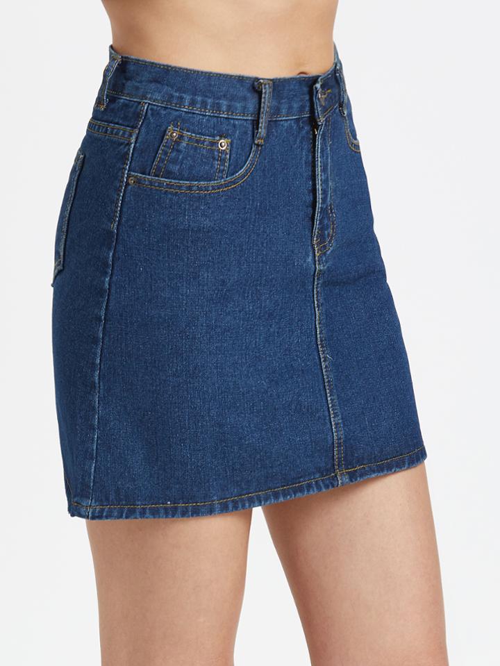Romwe Dark Blue A-line Denim Skirt