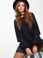 Romwe Drop Shoulder Cutout Sleeve Loose Fit Jumper