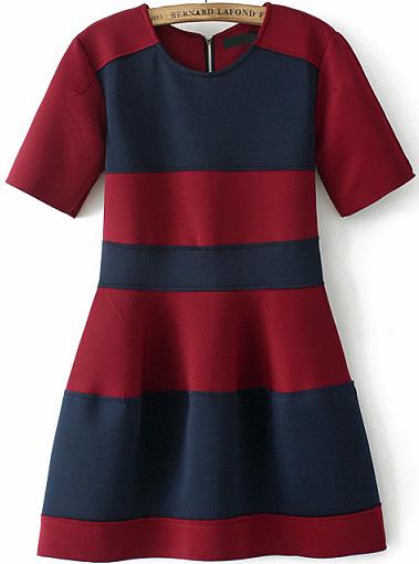 Romwe Colour-block Zipper Flare Dress