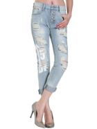 Romwe Single-breasted Ripped Denim Pant