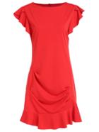 Romwe With Zipper Peplum Hem Pintucked Red Dress