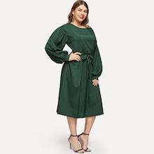 Romwe Plus Solid Self Tie Dress