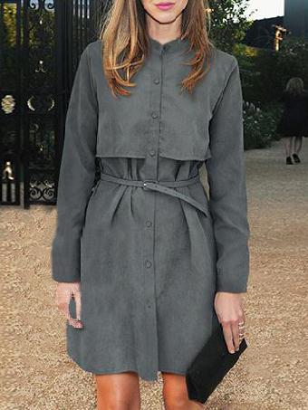 Romwe Long Sleeve Belt Buttons Shirt Dress