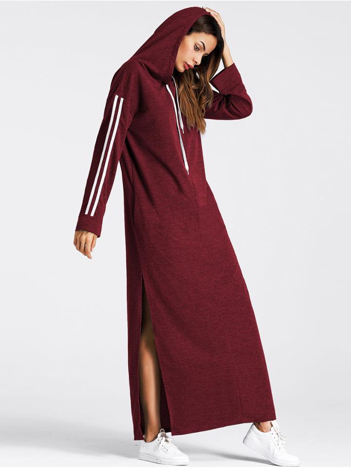 Romwe Tape Detail Slit Side Marled Hoodie Dress