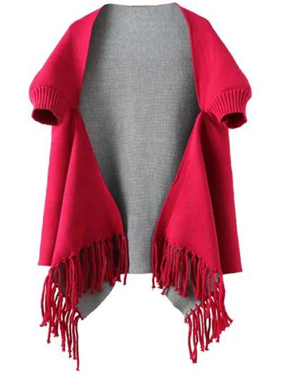 Romwe Fringe Rose Red Cape Sweater