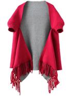 Romwe Fringe Rose Red Cape Sweater