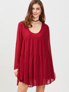 Romwe Burgundy Scoop Neck Long Sleeve Shift Dress
