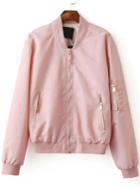 Romwe Pink Zipper Up Bomber Jacket