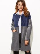Romwe Contrast Collarless Hidden Button Pocket Front Cord Coat
