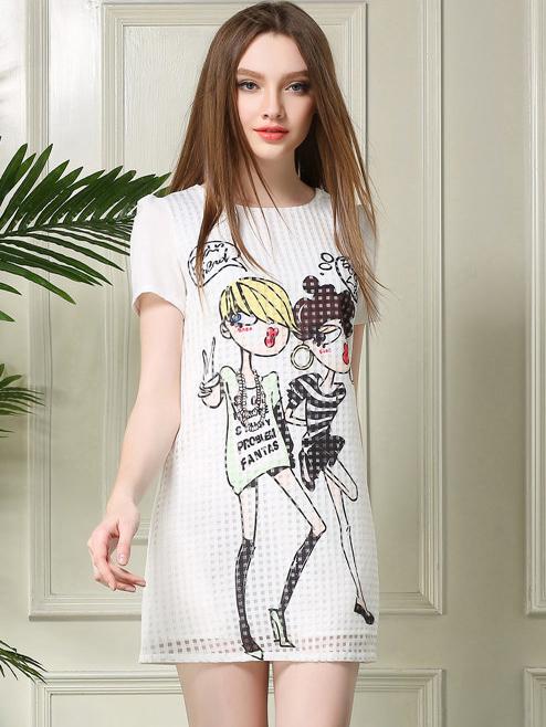 Romwe Short Sleeve Cartoon Print Slim Dress