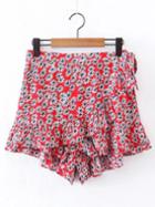 Romwe Ditsy Print Ruffle Layered Skirt Shorts