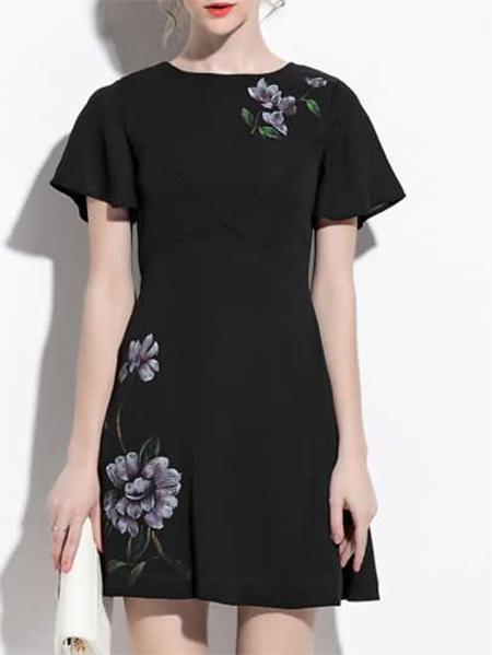 Romwe Black Bell Sleeve Print Dress