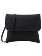 Romwe Embossed Snap Button Closure Flap Bag - Black